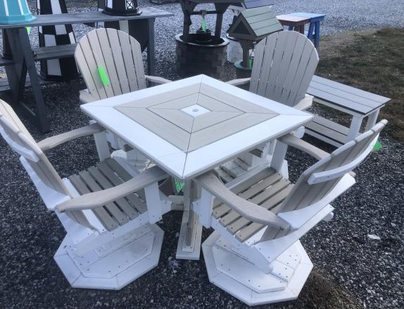 40" square dining table wood grain with 4 swivel ding chairs